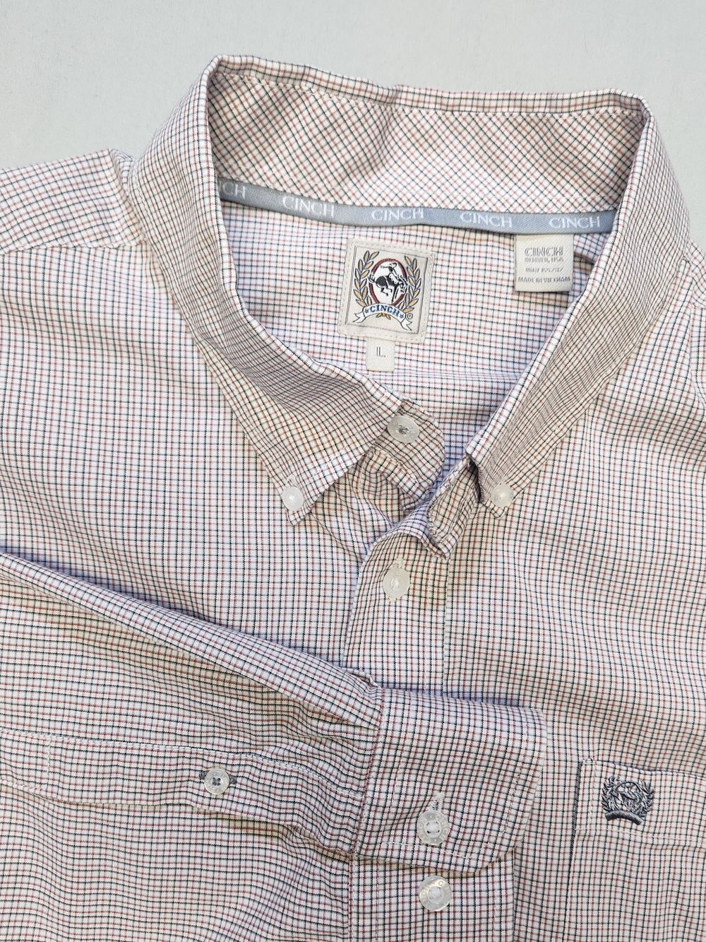 Cinch Men's Button-Down Shirt - White with Black & Red Micro-Check